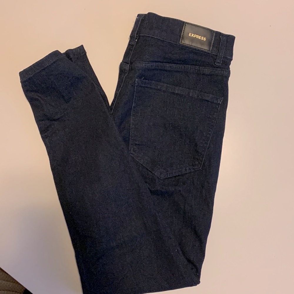 Express dark wash skinny jeans